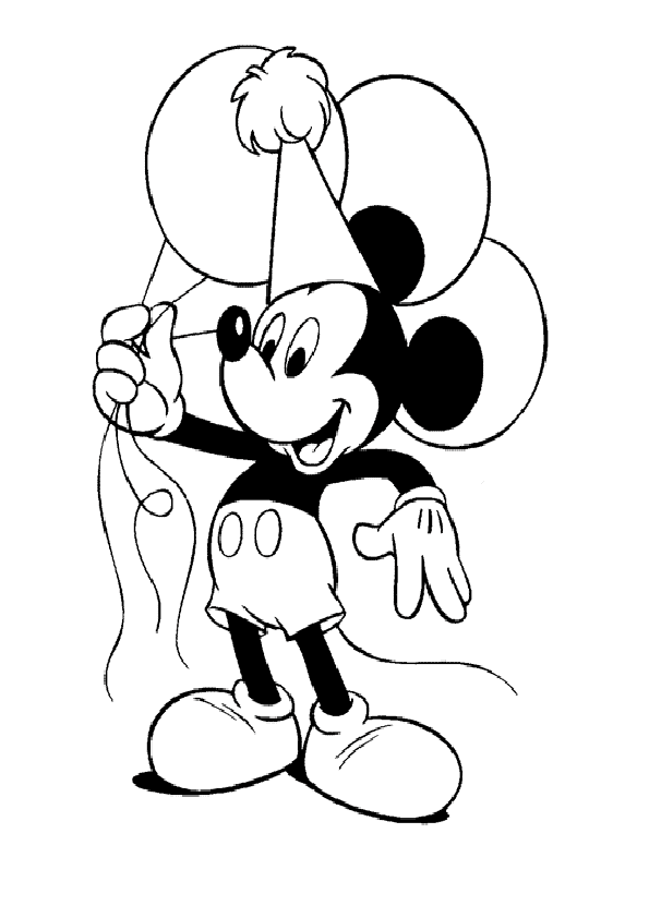mickey mouse con globos y de fiesta