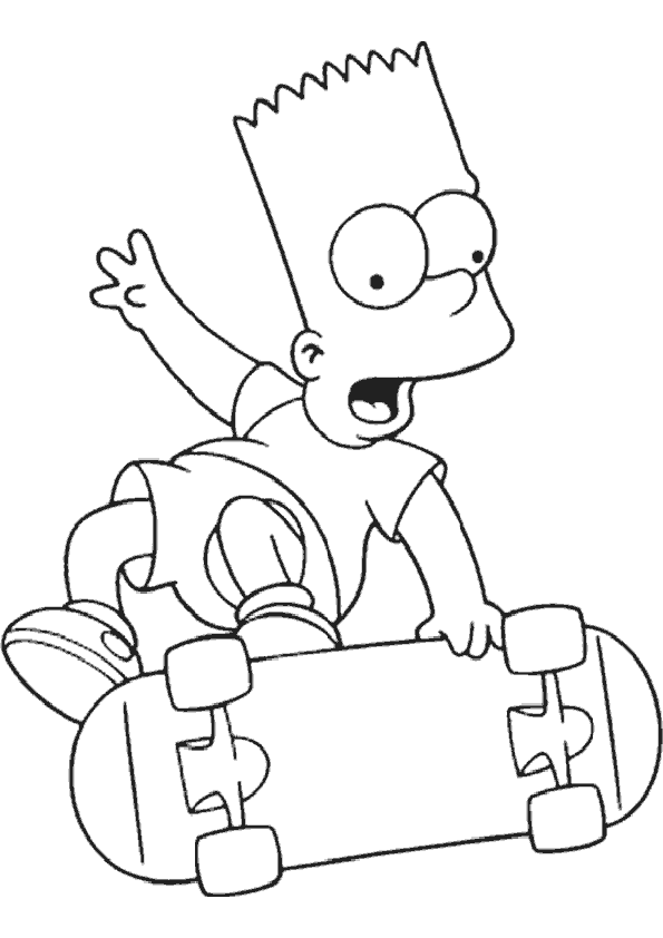 Dibujos para colorear Los Simpson; Bart con monopatín | Dibujos para  colorear