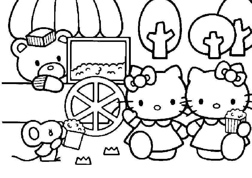 dibujos para colorear con Hello Kitty y sus juguetes