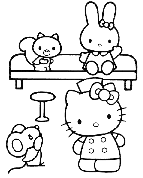 colorear dibujos de hello kitty y ratoncito