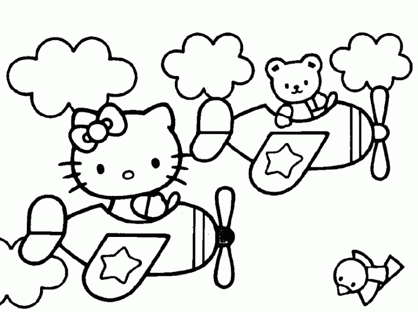 colorear dibujos de hello kitty en un avion