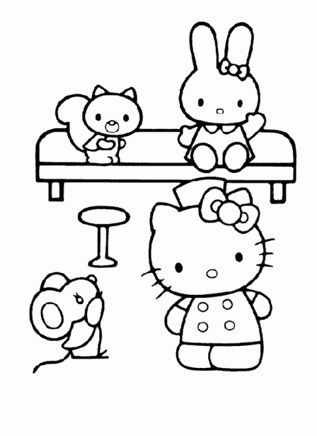 colorear dibujos de hello kitty y animales