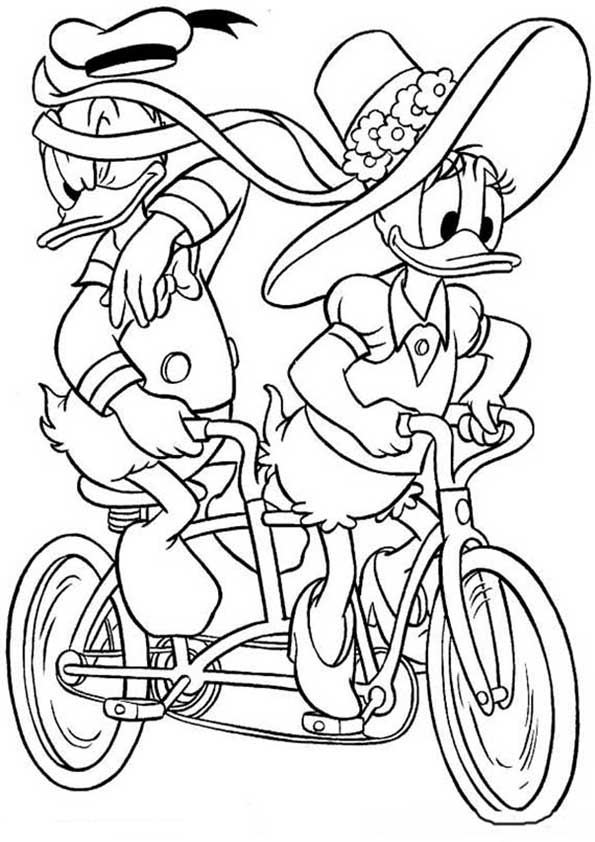 dibujos para colorear de donald y daisy en bici