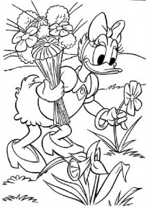 dibujos para colorear de donald y daisy recogiendo flores